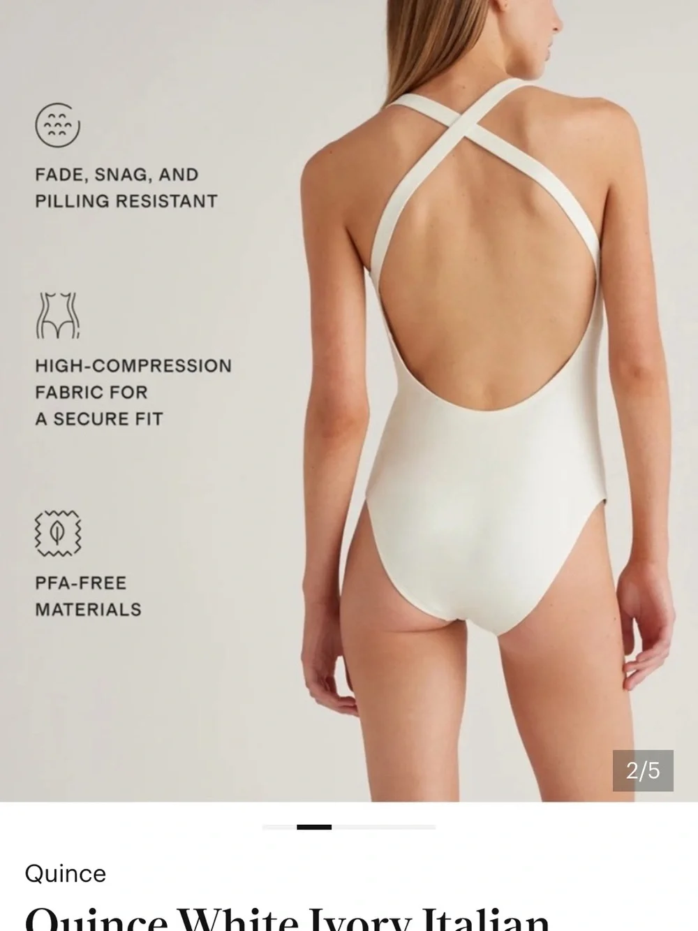 NWT QUINCE Italian Cross-Back Swimsuit Ivory (bin 22)